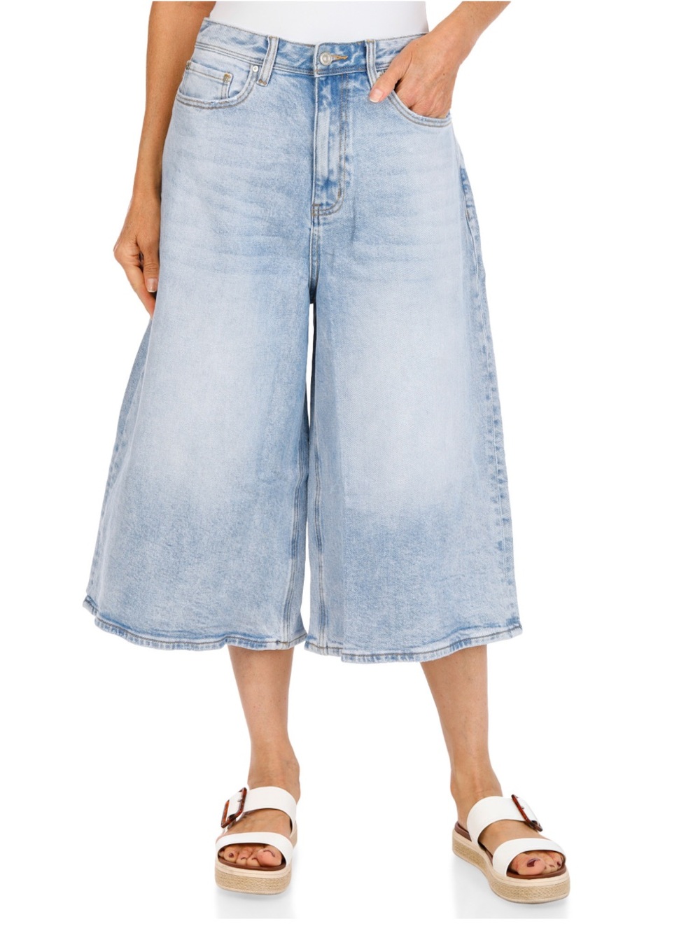 NWT Bayeas Wide Leg Timothy Drop Crotch Light Wash Women’s Jeans Shorts Size S